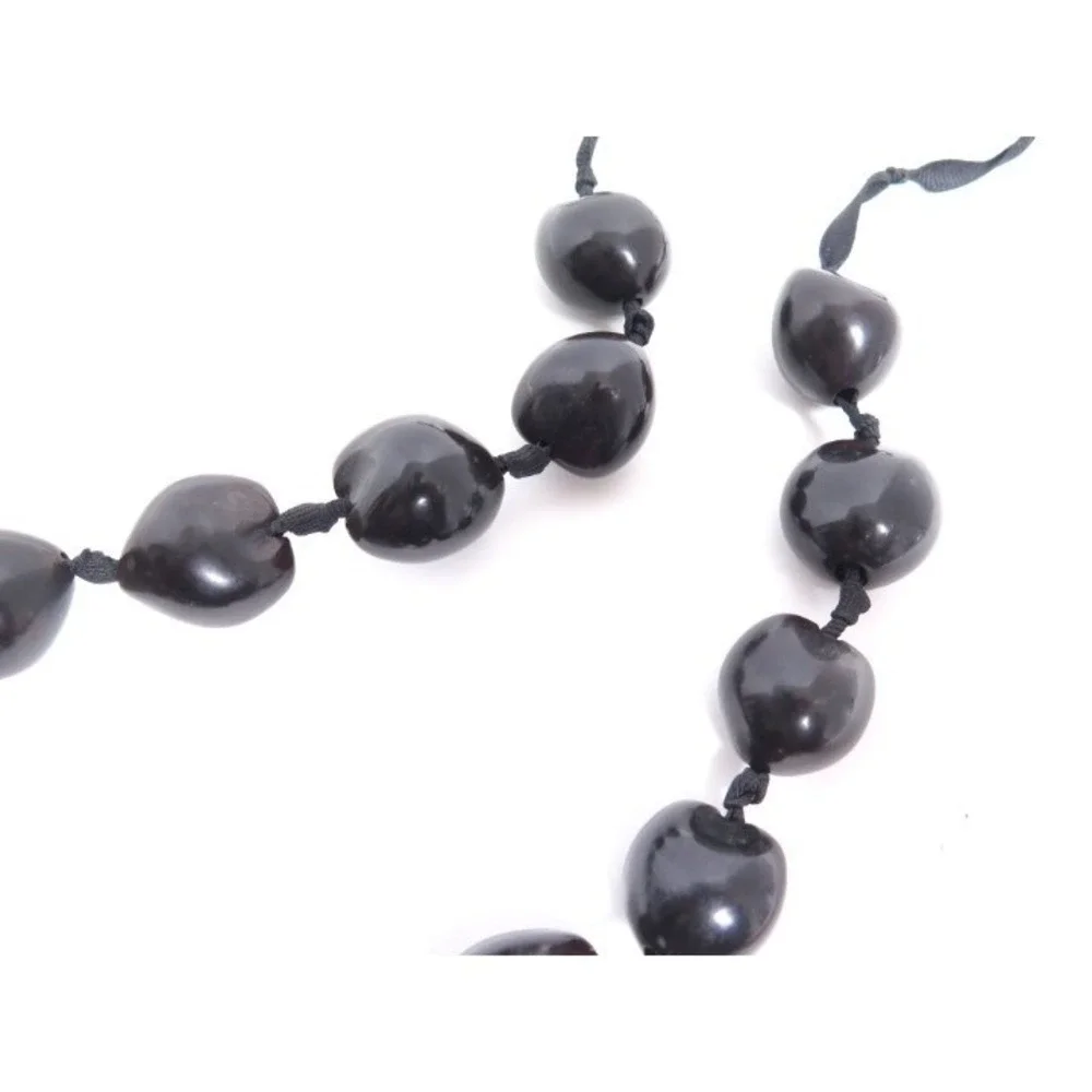 BLACK KUKUI NUT‎ BEAD LEI NECKLACE HAWAIIN JEWELRY